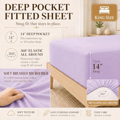 CozyLux King Size Comforter Set Lavender- 7 Pieces Bed in a Bag