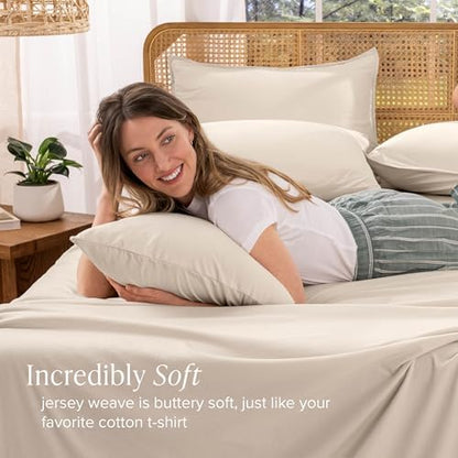 Bare Home 100% Organic Cotton Jersey Sheet Set (Full, Sand)