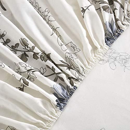 Wake In Cloud - Floral Bed Sheets, 100% Cotton, 4-Piece Sheet Set, Vintage Flower Botanical Shabby Chic Coquette Cottage Aesthetic Bedding, Deep Pocket, Gray Beige, California King Size