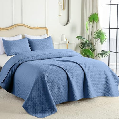 FLYMME Bluish Grey Twin Quilt Bedding Set Thin Lightweight Bedspreads,Soft Microfiber Bed Coverlet for All Season (1 Quilt, 1Sham)