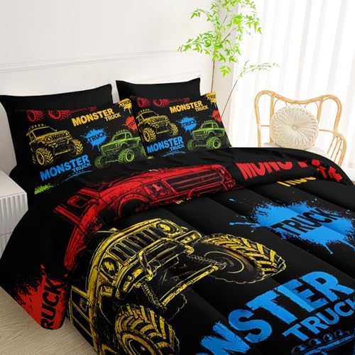 QOOMO Truck 7 Pieces Comforter Set Full Size,Car Bedding Set for Kids