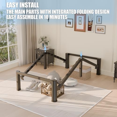 Yitong Angel 14 inch Twin Bed Frame with Rounded Corner Legs and Headboard Hole Mattress Slide Stopper 3500 LBS Heavy Duty Support Metal Platform,No Box Spring Needed, Noise Free, Easy Assembly