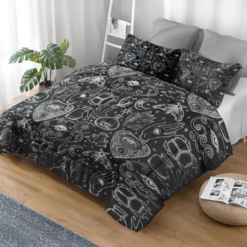Pamnest Comforter Set King Size, Medieval Retro Soft 3 Pcs Bedding for Kids and Adults, Gothic Vintage Skull Comforter Set with 2 Pillowcases, for Bedroom Bed Decor