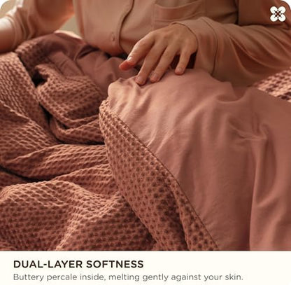 Bedsure PureWoven 3 Pieces 100% Cotton Waffle Weave Duvet Cover Set, King