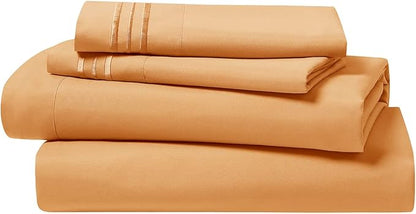 Clara Clark Bed Sheets, Premier 1800 Series 4 Piece Bed Sheet Set, Deep Pocket, Wrinkle, Fade, Stain Resistant, Luxury Soft Bedding Sheets & Pillowcases, King, Apricot Orange