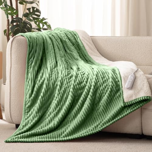 Reaks Heated Throw Blanket, 5 Heat Levels, 3 Hours Auto-Off, 50"x60", Green