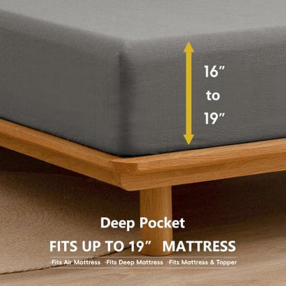 BESTOUCH Twin Washed Cotton Linen Feel Sheet Set 3pc Solid Dark Grey