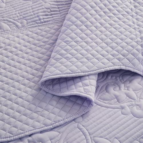 EVENHUG Oversized King Bedspreads California King Quilt Set with Pillow Shams Extra Wide Large King Size Quilts Lightweight Coverlet Bedding Sets Purple 120"x128"