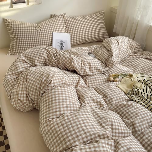 Nayoroom Brown Gingham Comforter Set King Plaid Checkered Dorm Bedding