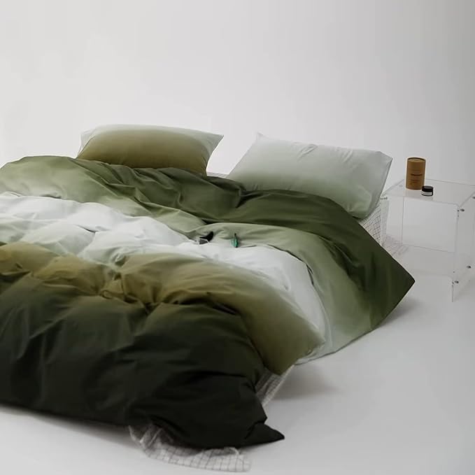 Houseri Gradient Army Green White Comforter Set California King, 3 Piece Dark Olive Green Bedding Cal King Size Luxury Light Green Ombre Dizzying Bed Sets Men Women Forest Green Quilt Blanket Cal King