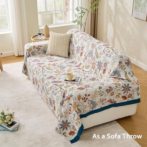 VANJOROY Boho Throw Blanket, 100% Organic Cotton Breathable Skin-Friendly Ultra Soft Bed Quilt Throw - All Season Floral Farmhouse Décor Luxury Blanket for Sofa Couch Chair and Gift. 60" x 80"