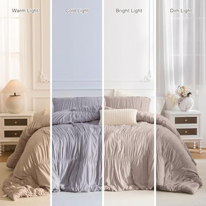 Masaca Oversized King Comforter 120x120,3 Pieces Taupe Ruched Comforter Extra Large,Ruffle Cal King Bed Comforter Oversized Lightweight Shabby Farmhouse Bedroom Bedding Set Ultra Soft