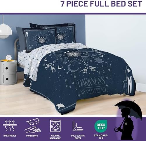 Wednesday Addams Full Size Comforter Set 7 Piece Bedding for Girls, Blue