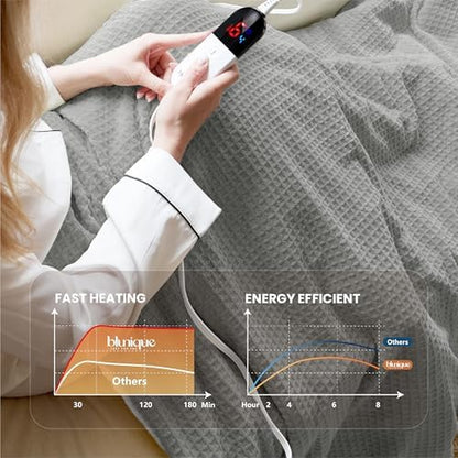 Heated Blanket Electric Throw Waffle, 50x60 Inches Sherpa Fleece Fast Heating Blanket 6 Heating Levels & 4 Hours Auto Off ETL Certification, Grey Throw