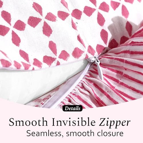 CPC Block Print Magenta Pink Ruffle Cotton Lumbar Pillow Cover 12x20 inch