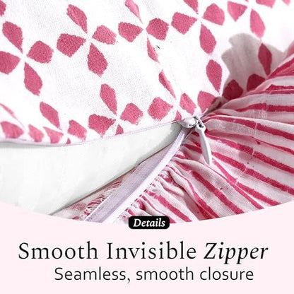 CPC Block Print Magenta Pink Ruffle Cotton Lumbar Pillow Cover 12x20 inch