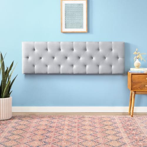 Lucid Mid-Rise Upholstered Headboard - Diamond Tufted - Padded Polyester - Adjustable Height from 34” to 46” - Easy Assembly - Bed Frame or Wall Mount - Sturdy - Stone - Queen Size