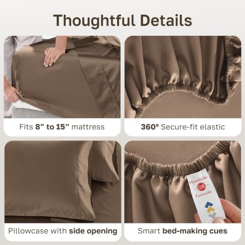 California Design Den 600 Thread Count Cotton Twin Sheet Set, 3 Pcs, Mocha