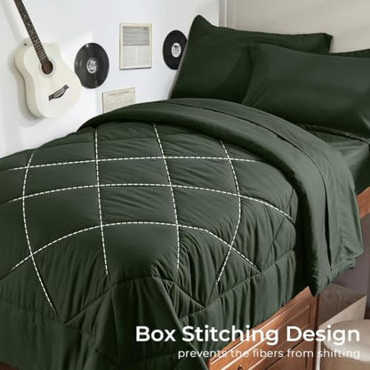 HEVUMYI 5-Piece Twin XL Comforter Set, Dark Green Bed in a Bag