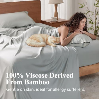 Bamboo Viscose Sheet Set Full Size, Cooling Sheets Bed Set 4pcs