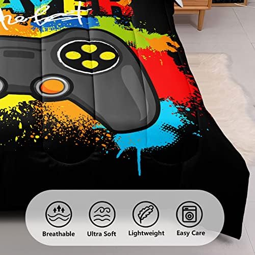 5 Pieces Gaming Bedding Set Twin Size for Boys Gamer Comforter Set for Boys Girls Kids Teens 5 Piece Bed in A Bag Video Game Bedding for Gamer Room Decorative Twin19