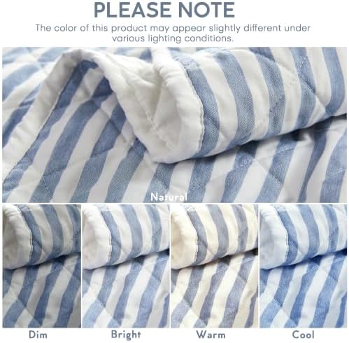 Wonderful - Blue Classic Ticking Stripe Quilt Set Twin Size, 2-Piece 100% Cotton Face & Fill Nautical Coastal Bedding, Rustic Farmhouse Bedspread Coverlet for All Season