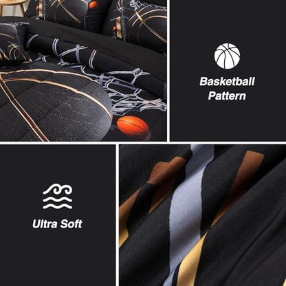 A Nice Night Basketball Comforter Set Full 6pc Bedding for Kids Teen Boy