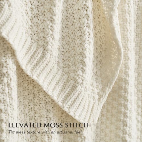 EVERGRACEHOME Chunky Chenille Knit Throw Blanket, 50 x 60, Ivory White
