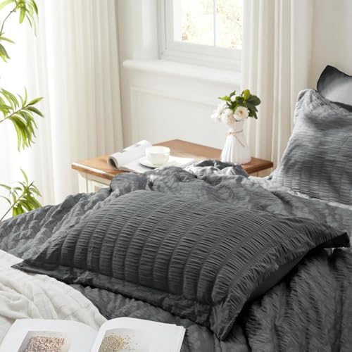 Full Size Comforter Sets 7 Piece, Dark Grey Bed in a Bag Full Bedding Set
