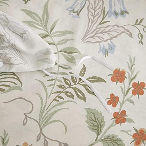 mixinni Floral Duvet Covers Queen Size Botanical Flower Leaf Printed on White Bedding Duvet Cover Set with Zipper Closure Ties for Him and Her 1 Duvet Cover with 2 Pillowcases-(3pcs, Queen Size)