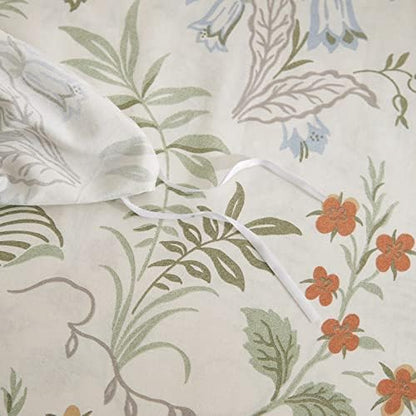 mixinni White Duvet Cover Set with Green Leaves Twin Size 100% Cotton Flower Printed Bedding Set 1 Duvet Cover 2 Pillowcases for Teen Girls, Ultra Soft, Breathable, Comfortable(3pcs, Twin Size)