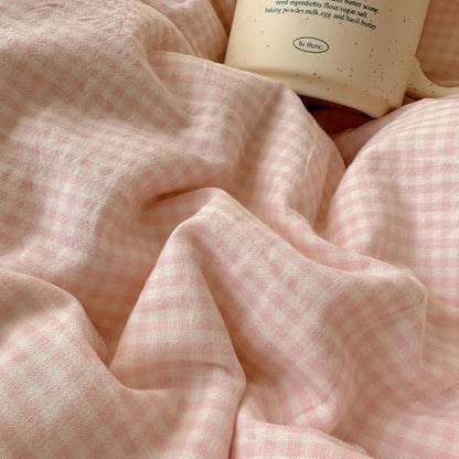 VM VOUGEMARKET Pink Plaid Duvet Cover with White Lace Twin XL Checkered Gingham Duvet Cover Set for Girl's College Dorm Soft Lightweight Cozy Bedding Set,68"x90"