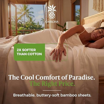 Cariloha Aloha Soft 3-Piece Sheet Set | Natural | Twin XL | Made from 100% Viscose derived from Bamboo | Introductory Sheet Line
