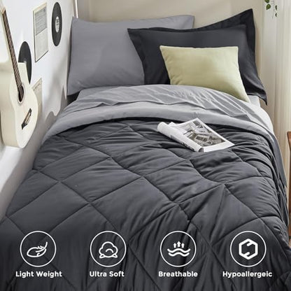 HEVUMYI 5-Piece Twin XL Comforter Set, Dark & Light Grey Bed in a Bag