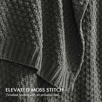 EVERGRACEHOME Chunky Chenille Knit Throw Blanket, 90 x 90, Charcoal Gray