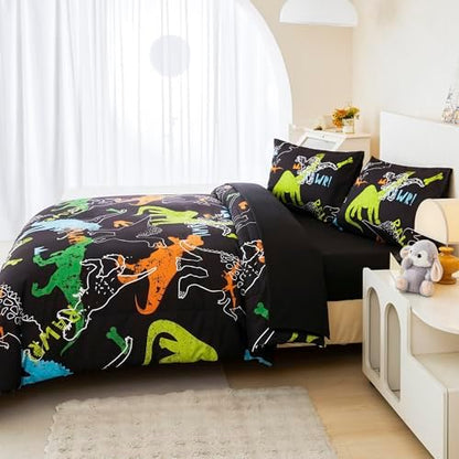 RYNGHIPY Dinosaur Comforter Set Twin Size 3Pcs Dinosaur Bedding Set for Kids Boys Girls Microfiber Boys Bedroom Set 1 Comforter with 2 Pillowcases (Multi,Twin)