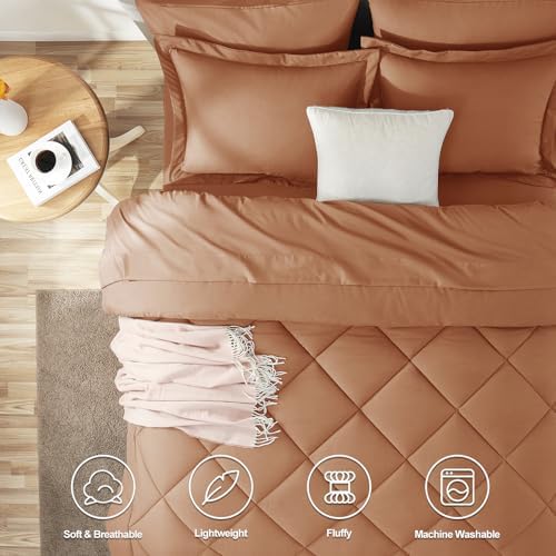 CozyLux King Comforter Set 102"x90" Pumpkin - 7 Piece Bed in a Bag