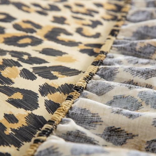 DAUAOTO Full Size Printed Sheets Set, 100% Cotton Bedding Sets, Up to 14" Deep Mattress, Modern Pattern Bedlinen Set, Leopard Yellow