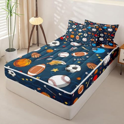 Feelyou Ball Baseball Football Comforter Set Twin Size Kids Boys Girls