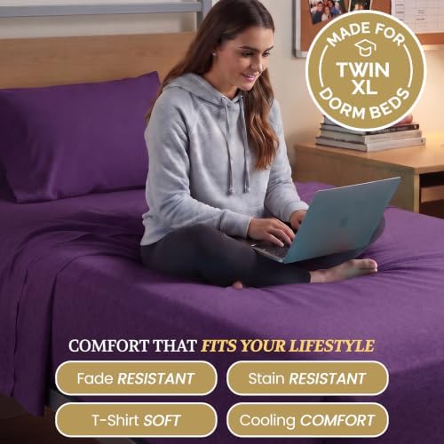 Twin XL Cotton Knit Jersey Sheet Set, 15" Deep Pocket, Plum, 3pc