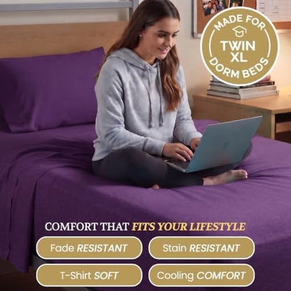 Twin XL Cotton Knit Jersey Sheet Set, 15" Deep Pocket, Plum, 3pc