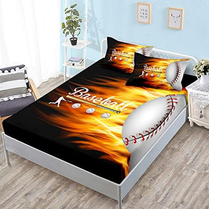 HOSIMA Teens Sports Baseball Bedding Full,1 Fitted Sheet+2 Pillowcases.