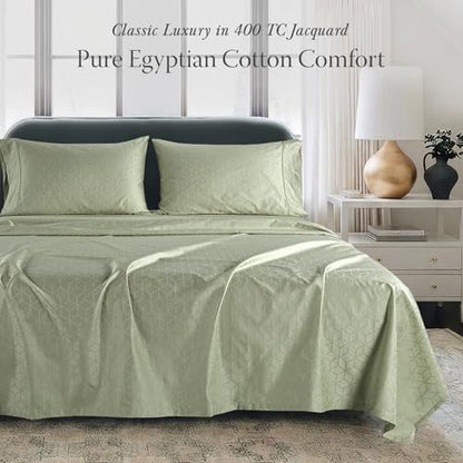 Threadmill 400 Thread Count Egyptian Cotton Queen Sheet Set, Sage Green