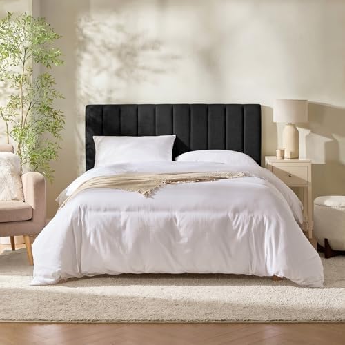 Nestl Upholstered King Headboard - Easy Assemble Channel Stitched Headboard King Size Bed - Wall Mounted Headboards with 3D Soundproof Wall Panels Peel & Stick Floating Headboards, Black