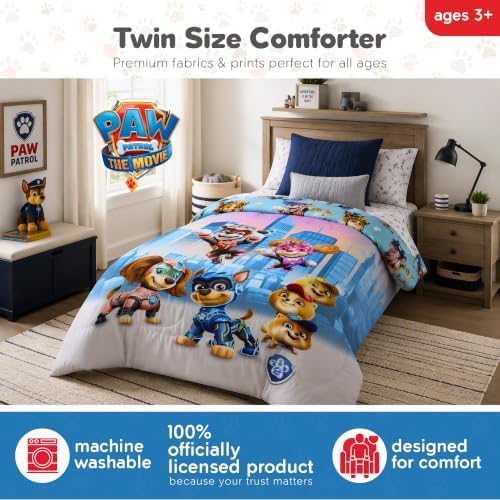 Franco Paw Patrol Kids Bedding Super Soft Cozy Microfiber Comforter, Twin, Chase, Skye, Marshall, Rubble, (Officially Licensed Product)