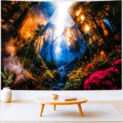 Delur Forest Tapestry Tree of Life Misty Tropical Rainforest Tapestry Wall Hanging Mystical Colorful Spiritual Psychedelic Nature Landscape Headboard for Bedroom Living Room Home Decor (59.1" x 78.7")
