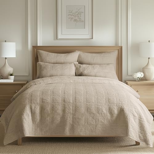 Levtex Home - Cloud Waffle - Quilted Euro Sham Set of 2 - Waffle Weave - Taupe - (26x26in.), No Insert - Cotton