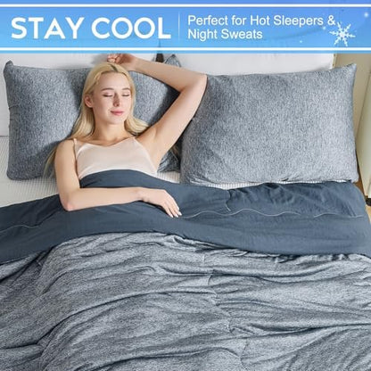 CHOSHOME Cooling Comforter Cooling Blanket, Q-Max 0.45 Cool Sleeping Summer Blanket for Hot Sleeper Night Sweats, King 90" x 108", Navy Blue