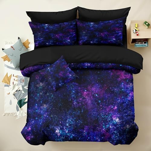 6pc Galaxy Bedding Set for Boys,Queen Size Comforter Sets for Teen,Kids Comforter Set with 1 Quilt+1 Flat Sheet+1 Fitted Sheet+2 Pillowcases+1 Cushion Cover(Galaxy Queen)