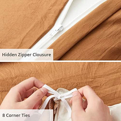 Oli Anderson 3PCS Pleated Duvet Cover Set, Pumpkin Brown, Queen